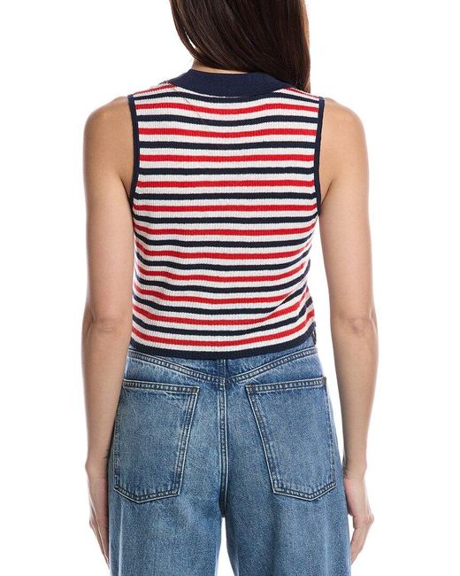 Onia Blue Rib Linen-Blend Polo Tank