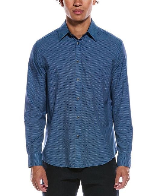 Report Collection Blue 4-Way Geo Print Woven Sport Shirt for men