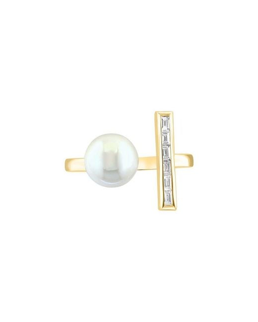 Effy Fine Jewelry Metallic 14K 0.12 Ct. Tw. Diamond & Fresh Water Pearl 7Mm Pearl Ring