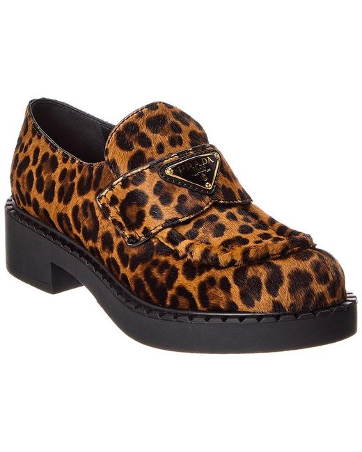 Prada Brown Chocolate Printed Haircalf Loafer