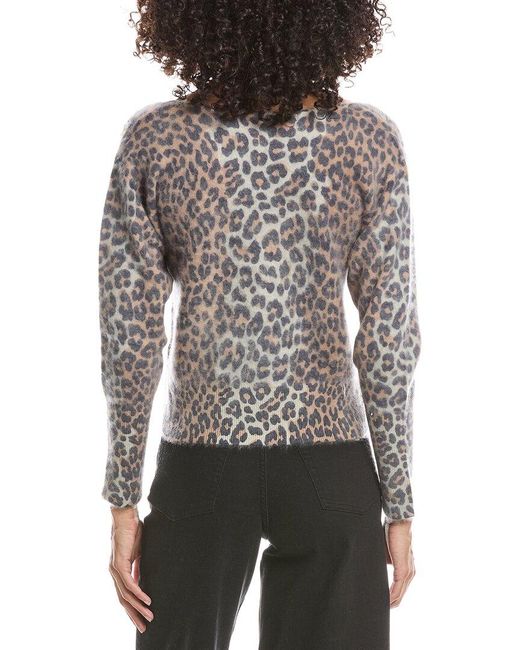 Brodie Cashmere Gray Belle Brushed Leopard Button Back Cashmere Sweater