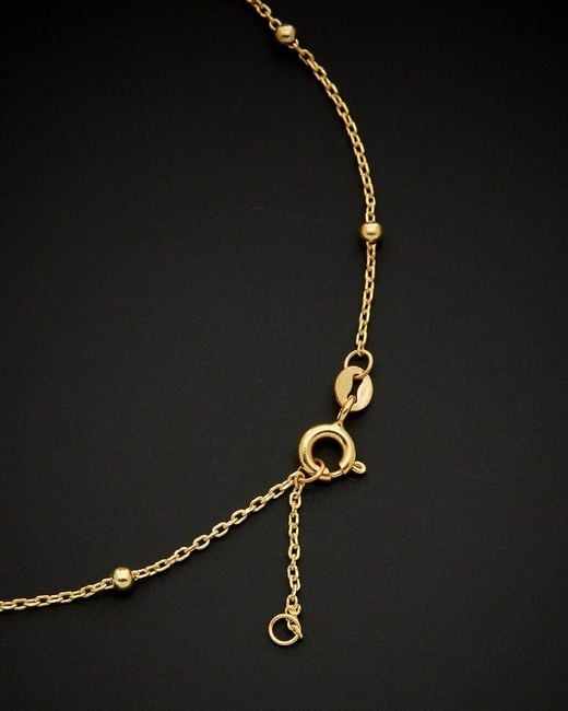 Italian Gold Black 14K Square & Bead Station Adjustable Length Anklet