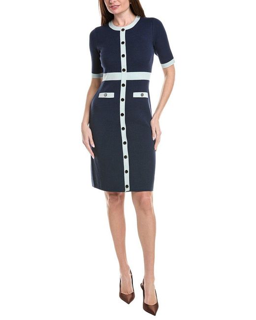 St. John Blue Flat Back Rib Stand Alone Sweaterdress