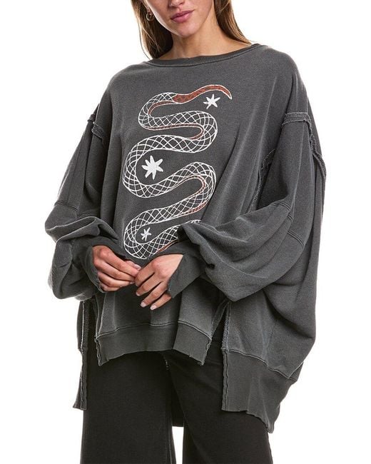 Free People Gray Graphic Camden Pullover