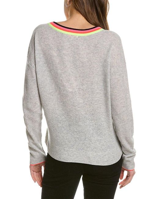 Lisa Todd Gray Neon V-neck Wool & Cashmere-blend Sweater