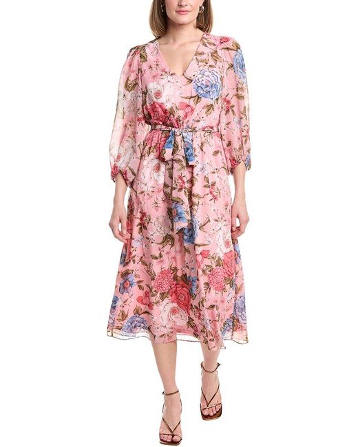 Anne Klein Red Printed Wrap Dress