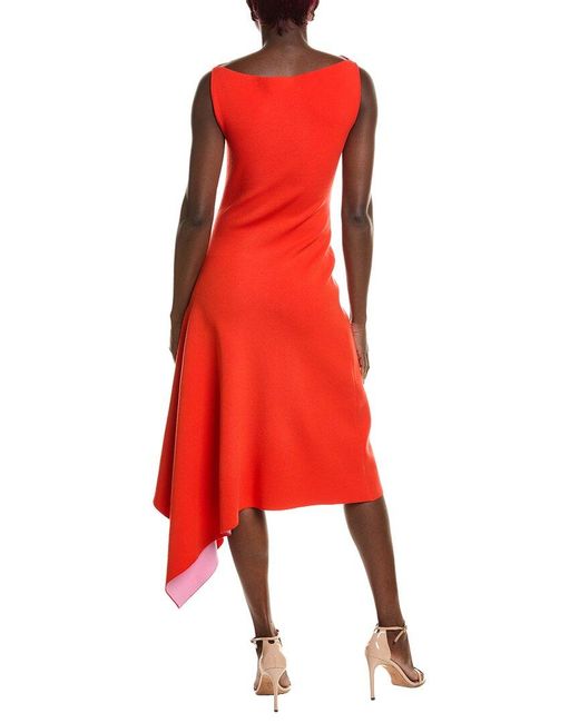 Oscar de la Renta Red Two Tone Knit Dress