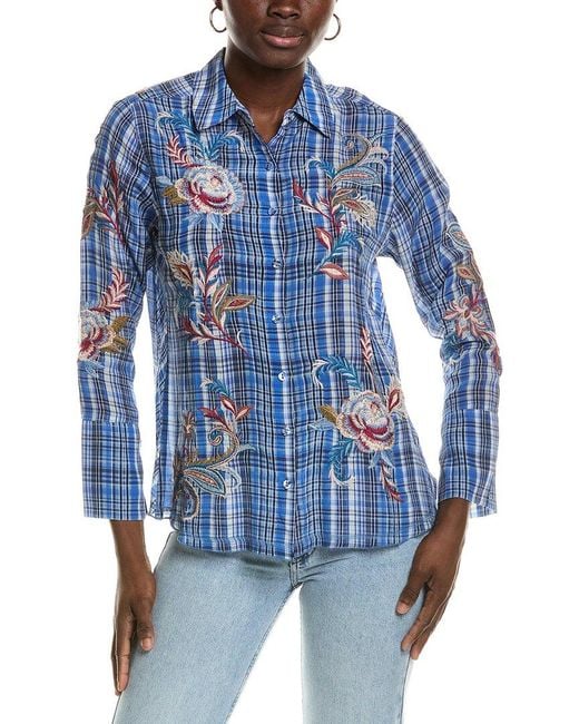 Johnny Was Blue Alexa Silk Top