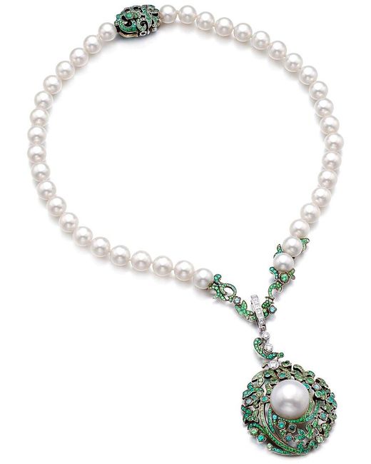 Chanel Metallic 18K 4.60 Ct. Tw. Diamond & Emerald & Paraiba Tourmalines Pearl Paraiba Necklace (Authentic Pre-Owned)