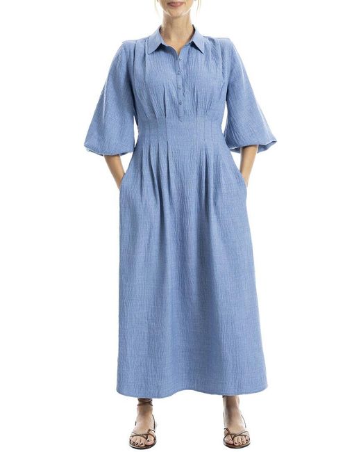 Max Studio Blue Front Pleat Midi Dress