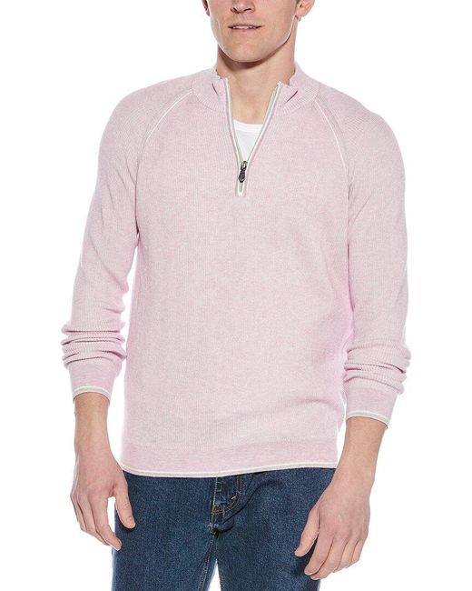 Raffi Pink English Rib 1/4-Zip Mock Neck Sweater for men
