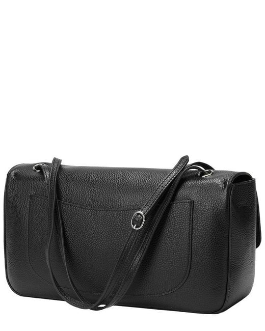 Tiffany & Fred Paris Black 33Cm Leather Flap Tote