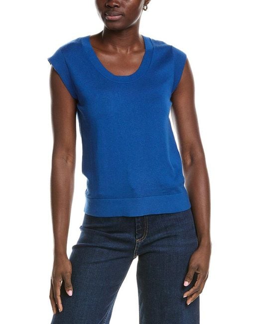 Minnie Rose Blue Knit Cap Sleeve Cashmere-Blend Top