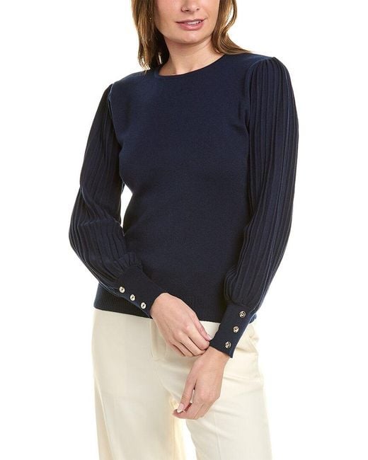 Nanette Lepore Blue Plaited Sleeve Sweater