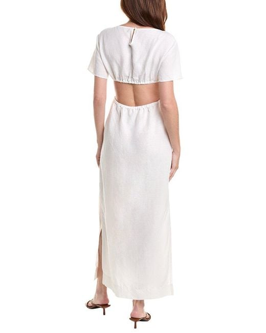 Onia White Air Linen-Blend Boatneck Cutout Maxi Dress