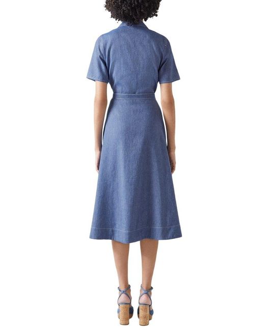 L.K.Bennett Blue Britt Linen-blend Dress