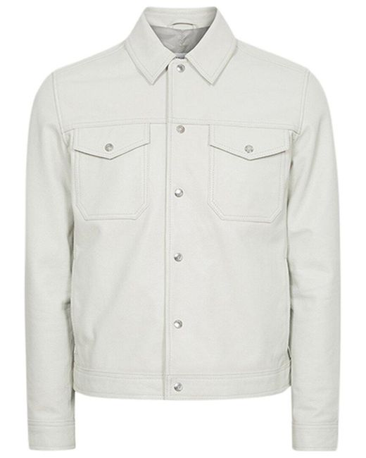 Reiss Gray Colfe Leather Press Stud Leather Jacket for men