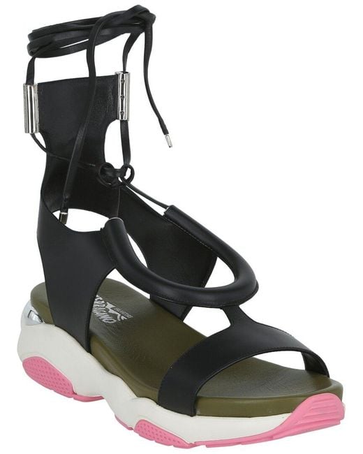Ferragamo Black Lace-up Leather Sandal