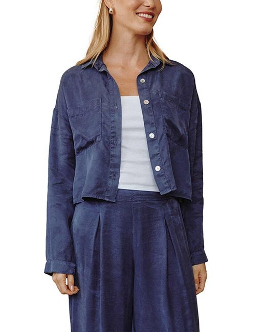 Bella Dahl Blue Button Down Cropped Shirt