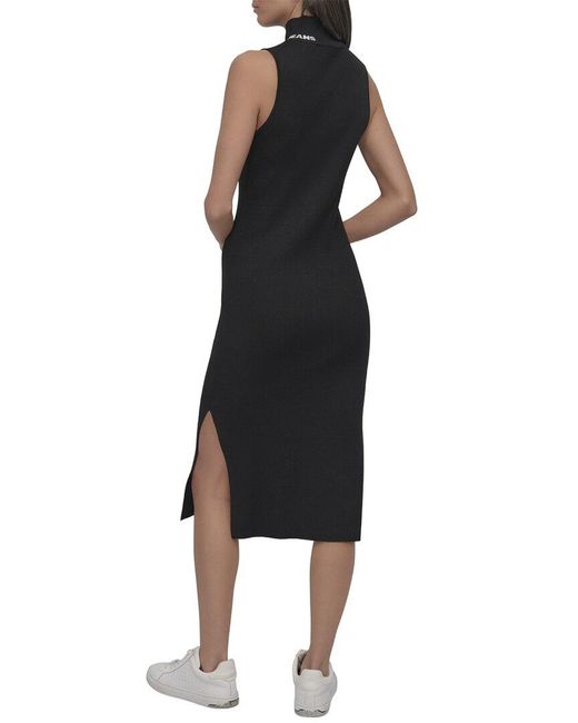 DKNY Black Neck Logo Rib Midi Dress