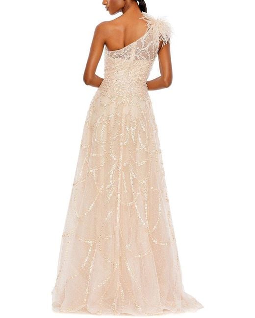 Mac Duggal Natural Embellished One Shoulder A Line Gown