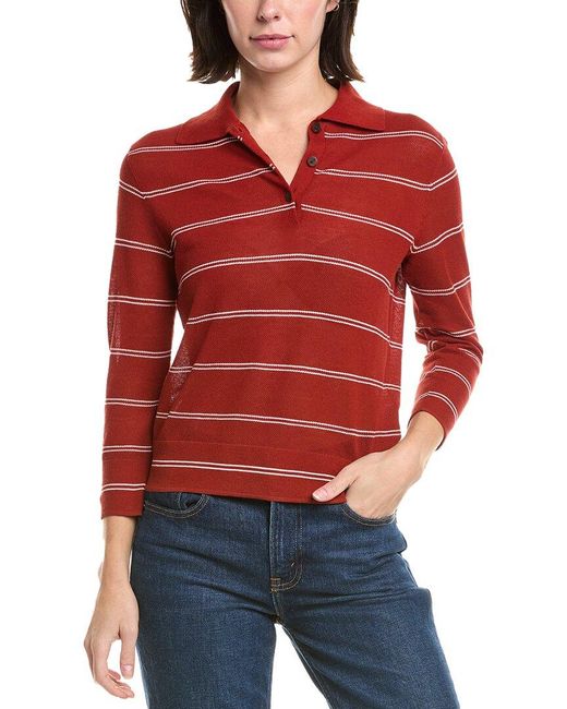 Vince Red Striped Pique Polo Shirt
