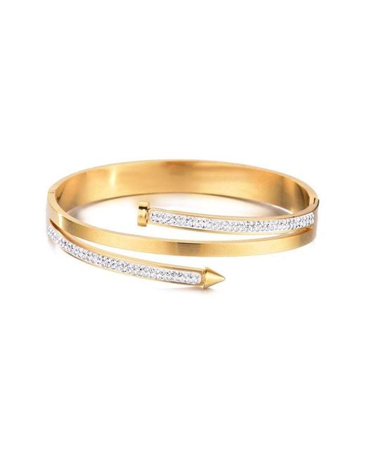 Adornia Metallic 18K Plated Stainless Steel Cz Tarnish-Resistant Chunky Nail Bangle Bracelet