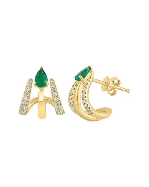 Effy Fine Jewelry Metallic 14K 0.65 Ct. Tw. Diamond & Emerald Earrings