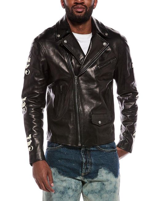 Palm Angels Black Leather Jacket for men