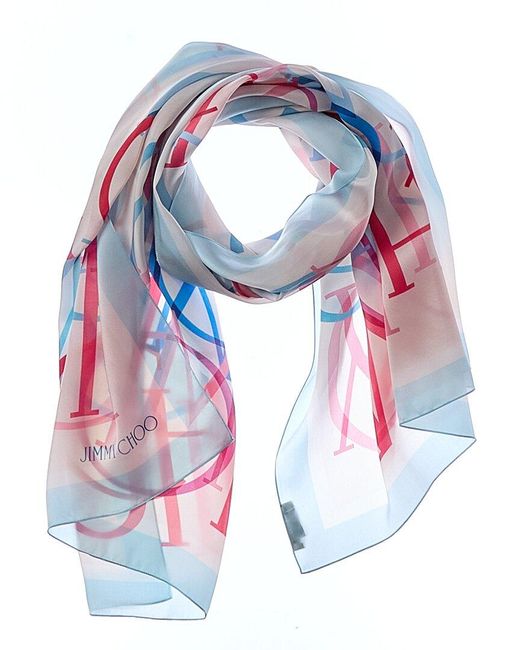 Jimmy Choo Blue Logo Silk Scarf