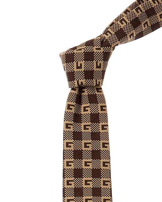 Gucci Metallic Brown Printed Silk Tie for men