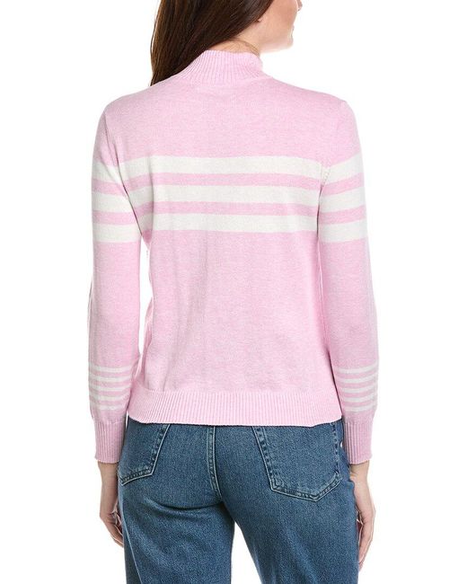Hannah Rose Pink Stripe 1/2-Zip Cashmere-Blend Pullover
