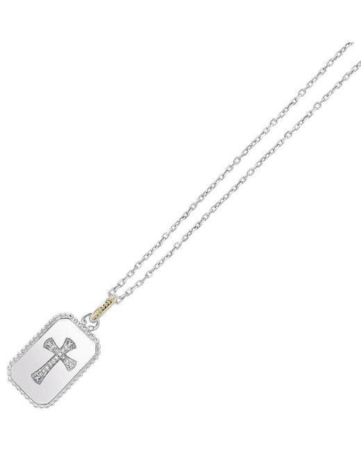 Phillip Gavriel Metallic 18K Over 0.09 Ct. Tw. Diamond Cross Medallion Tag Necklace