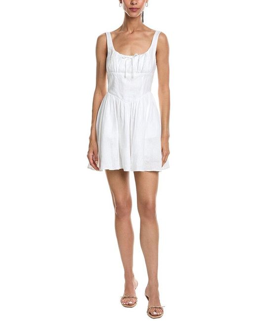 REVERIEE White Sleeveless Linen Mini Dress