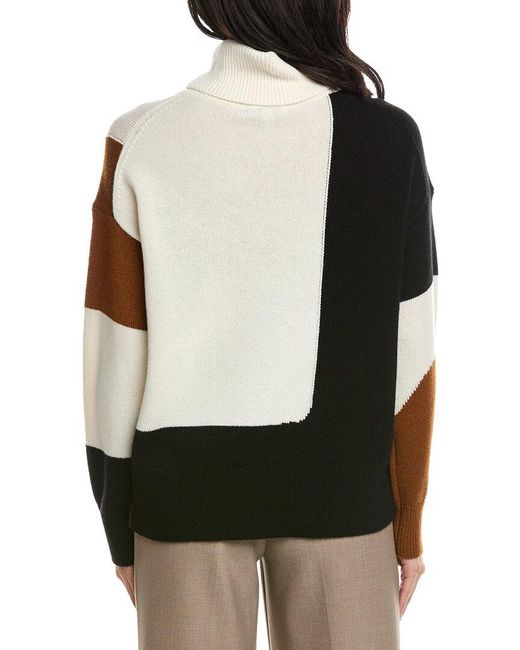 Reiss White Ezra Color Block Roll Neck Wool Sweater