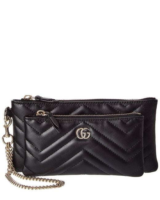 Gucci Black Gg Marmont Small Leather Pouch With Chian
