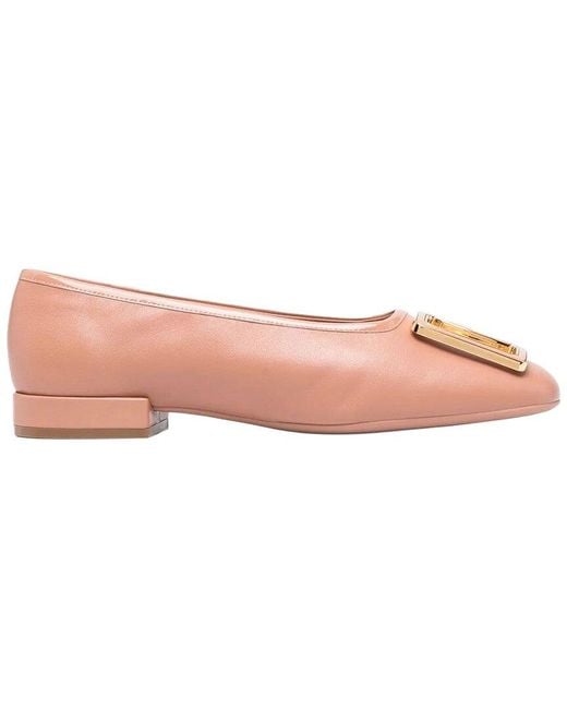 Ferragamo Pink Logo Plaque Leather Ballet Flat