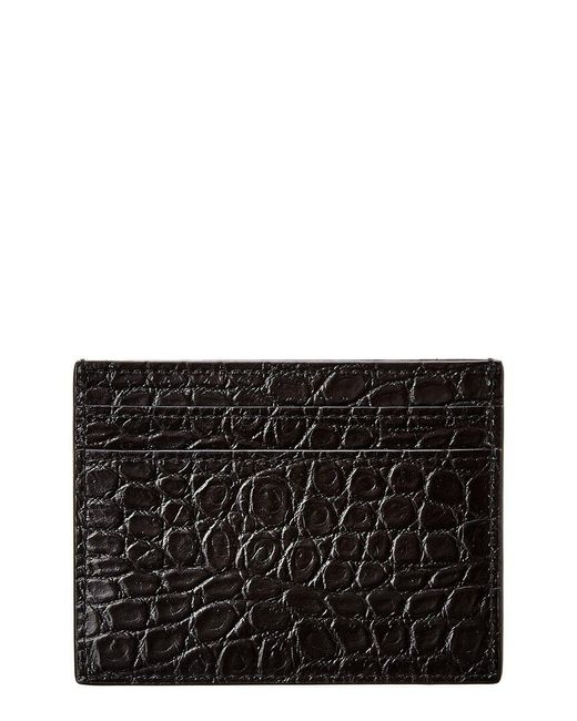 Saint Laurent Black Croc-embossed Leather Card Case
