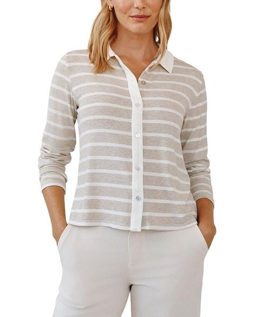 Bella Dahl Gray Contrast Placket Button Down Shirt