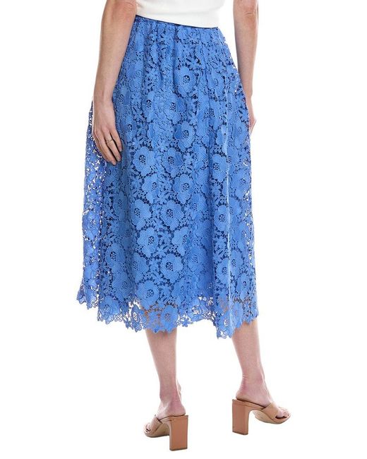 Cece Blue Lace A-Line Midi Skirt