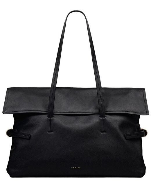 Radley Black Fleet Street Medium Flapover Leather Tote