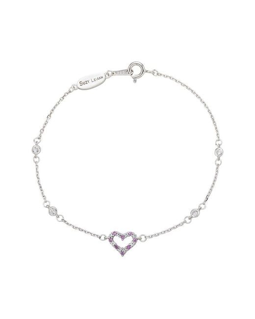Suzy Levian White 0.02 Ct. Tw. Diamond & Sapphire Heart Bracelet