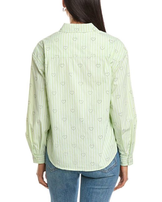 Nanette Lepore Green Rhinestone Hearts Shirt