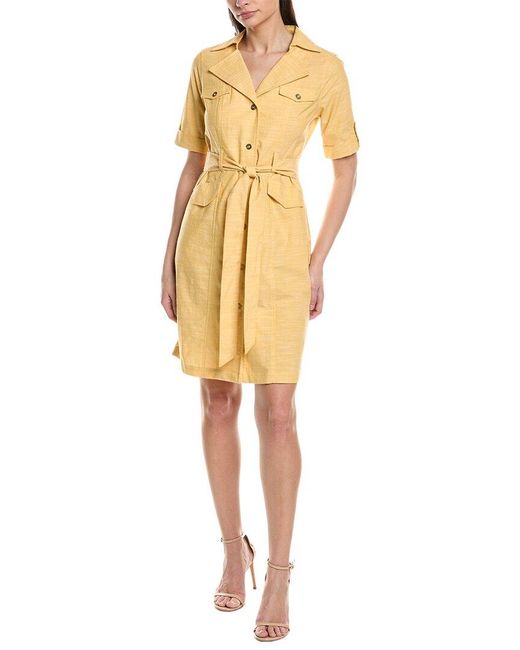 Sharagano Yellow Short Sleeve Shirtdress