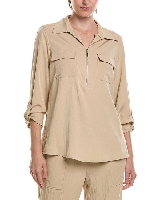 Anne Klein Natural Half Zip Collar Shirt