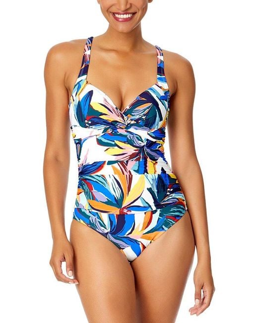 Anne Cole Blue Drape Front Underwire One-Piece