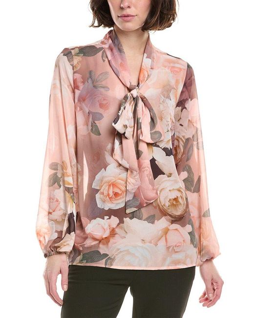Tahari Pink Puff Sleeve Blouse