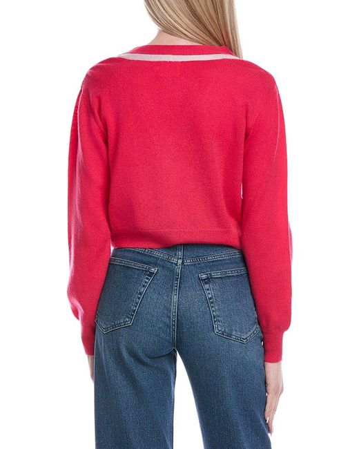 Brodie Cashmere Red Lurex Trim Wool & Cashmere-Blend Cardigan