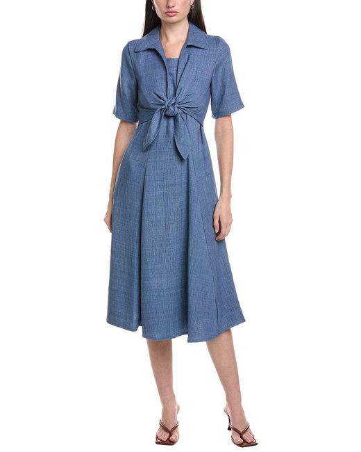 Maison Tara Blue Lelis Twill Airflow Midi Dress