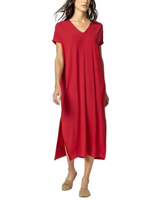 Lilla P Red Double V-neck Maxi Dress